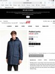 H&M padded winter Parker jacket grey £18 or dark blue £15.00 All Sizes xs-xl