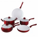 Ceramic Red 6 Piece Saucepan Set + C&C