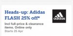 adidas 24Hour Flash Sale 25% Off on Tuesday 25th April - Now live (Includes sale/outlet)