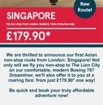 Norwegian - Gatwick to Singapore one way