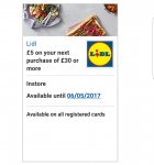 £5.00 off a £30 spend at LIDL instore (Nationwide account holders only)