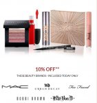 10% off ALL Mac, Urban Decay, Too Faced, Kat Von D & Bobbi Brown & free delivery with code & Urban Decay palette was £43 now £25.80 @ Debenhams