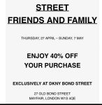 40% off everything at DKNY Store 27 Old Bond Street (27/04/17 to 7/5/17)