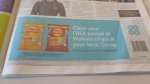 Free packet of Walkers crisps from Co-op (Voucher in Metro)