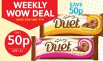 Galaxy Duet cookie and cream or caramel and shortcake Half price 50p @ Poundstretcher