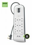 Belkin 6 Way 2m Surge Protection Strip with 2 x 2.4A Shared USB Charging