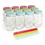 12 Pack of Mason Style Drinking Jars with Re-usable Straws (12 pack) with C&C