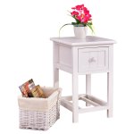 Bedside table with wooden drawer and rattan storage basket in white with great reviews
