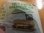 Subway 6 inch breakfast sub and tea via voucher