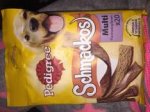 Pedigree Schmackos 20pack treats in poundworld for £1.00 beef chicken and multi flavours = happy dog :-)