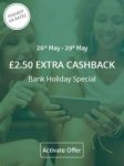 £2.50 extra cashback this bank holiday on spend via Topcashack e. g. eBay spend
