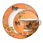 Aynsley China Cottage Garden Windsor Teacup, Saucer and Plate Set - Orange
