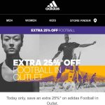 extra 25% off football outlet @ Adidas online (C&C / £3.95 Del)