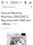 Hoover Washing Machine, DXOC69C3, 9kg, 1600 rpm inc installation & removal