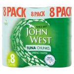 John West 8 can pack tuna - sunflower oil/brine/spring water. £5.00 @ Morrisons