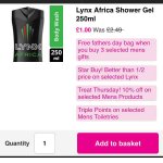 Lynx men's shower gel 250ml with C&C at superdrug and points with health and beautycard