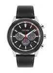Citizen Watch Men's Solar Powered with Black Dial Analogue Display and Black Leather Strap CA4348-01E