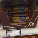 Star Wars milk and whites chocolate buttons 5p at poundstretcher. 