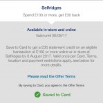 Amex offer: Selfridges spend or more, get £30 back