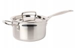 Le Creuset 3 ply steel pans 16-20 cms £60.00 - £70; non-stick pans £60 - £65 at House of Fraser