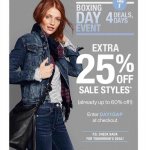 Upto 60% off Sale + extra 25% off online only today at GAP