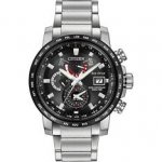 Citizen Watch World Time A. T Men's Solar Powered Watch with Black Dial Analogue Display and Silver Stainless Steel Bracelet £234