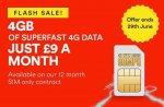 £9.00 SIMO 4g 4gb, 2500 mins, unlimited text (9 x 12 months - £108) - includes Data rollover @ Virgin Mobile