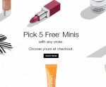 5 free deluxe minis with ANY order at Clinique, plus free delivery