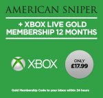 Xbox 12 Month Live Gold Membership with American Sniper Movie