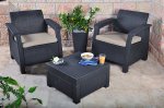 Keter Corfu Outdoor Rattan Balcony Garden Furniture Set, 2 Seater - Graphite with Mushroom Cushions