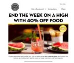 40% off food bill at Pizza Express Valid on Sunday 2nd July 2017