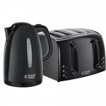 Russell Hobbs 4 Slice Textures Toaster + Textures Kettle, 1.7 Litre, 3000 W - Black