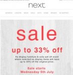 In-Store Sale - upto 33% off furniture and sofas - Starts 5th July at Next