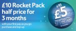 Tesco Mobile: Pay As You Go £10 Rocket Pack Half Price For 3 Months £5.00