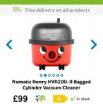 Henry Vacuum Cleaner HVR200-11 @ AO.com with code Free Del