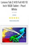 Lenovo Tab 2 A10 Full HD 10 Inch 16GB Tablet - Pearl White