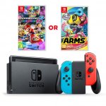Nintendo Switch (Neon/Blue and grey) with choice of Mario Kart 8 Deluxe or ARMS in stock