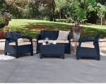 Keter Corfu Outdoor 4 Seater Rattan Furniture Set with Accent Table - Graphite with Cream Cushions