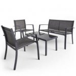 VonHaus 4 Pcs Textoline Table & Chairs Garden Patio Furniture Dining Bistro Set on domu-uk