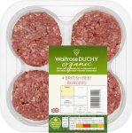 Waitrose Duchy Organic 4 British Beef Burgers (0.34kg) x2