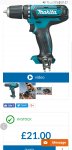 Makita DF331DZ 10.8v CXT Slide Drill Driver Body Only at Power Tool World for £21 + £5 delivery £26.00