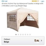 Airwave 3x3mtr Pop Up Waterproof Gazebo in Beige with 2 WindBars and 4 Leg Weight Bags