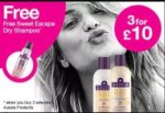 Offer stack - Aussie hair care now 3 for £9.00 plus free 180ml sweet escape dry shampoo when you buy 3 products & free delivery @ Superdrug