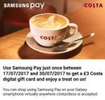 Free £3.00 Costa Giftcard when using Samsung Pay
