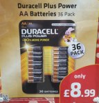Duracell Plus Power 36 pack AA £8.99 @ Savers