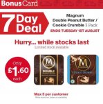 Iceland Magnum 3 pack (Cookie Crumble and Double Peanut Butter Icecream flavour) only £1.60 instore