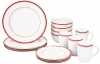 AmazonBasics Cafe Stripe Dinnerware Set with 16-Piece - Red