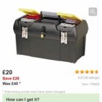 Stanley toolboxes @ Halfords. Now half price and further 20% off with code ie 12.5" now £4
