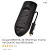 Duracell DRINV15-UK 175W Power Inverter with Dual AC and USB Sockets
