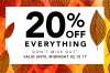  20% off everything at Peacocks website